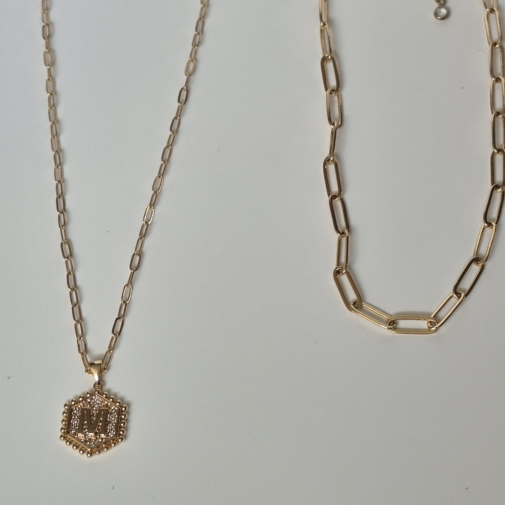 Gold Initial Pendant Necklace Set